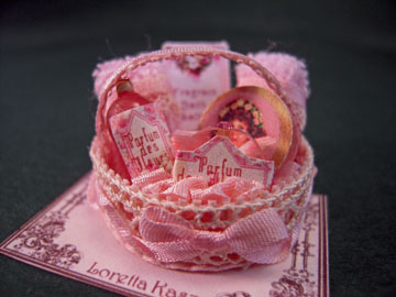 Loretta Kasza Handcrafted Filled Pink Bath Basket 1:12 scale