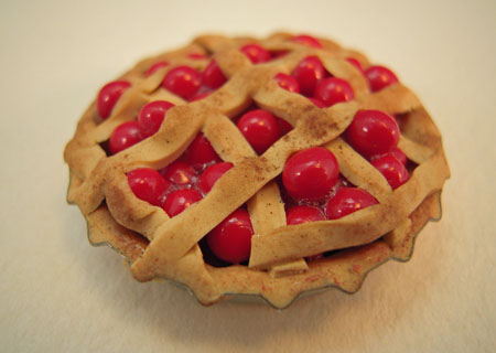 Hand Crafted Cherry Lattice Pie 1:12 scale 