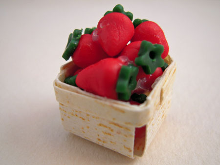 Hand Crafted Basket Of Strawberries 1:12 scale 