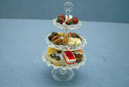 Three Tier Filled Glass Pastry Tray 1:12 scale