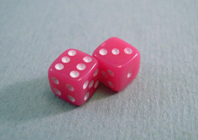 Miniature Pink Dice 1:12 scale