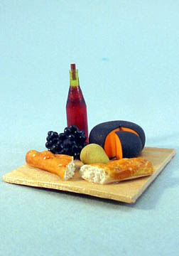 Party Cheese, Wine and Bread Board 1:12 scale