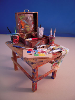 Miniature Handcrafted Filled Artist's Table 1:12 scale