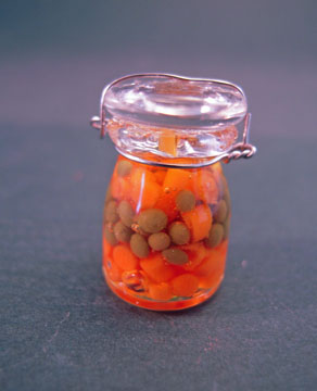 Handcrafted Canning Jar Filled with Peas and Carrots 1:12 scale