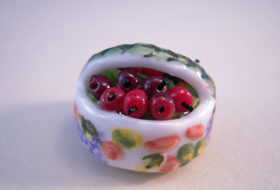 Handcrafted Porcelain Basket Of Cherries 1:12 scale