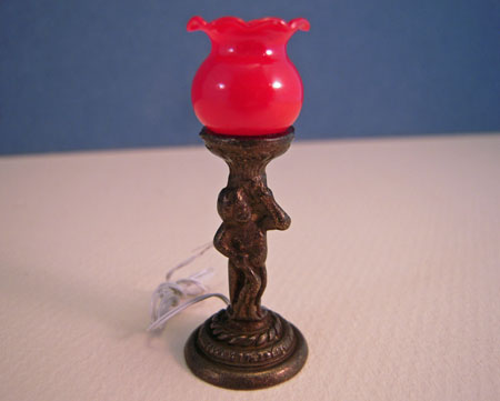 Ni Glo Red Ruffled Glass Cherub Table Lamp 1:12 scale 