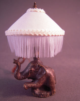 Gorgeous Ni Glo Elephant Table Lamp With Fringe Shade 1:12 scale