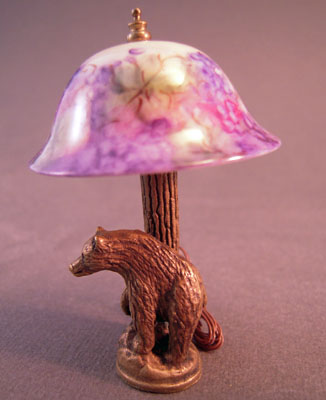 Fabulous Ni Glo Bear Table Lamp With A Purple Grape Shade 1:12 scale