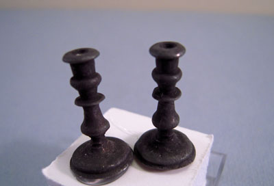 Olde Mountain Miniatures Pair Of Pewter Candlesticks 1:12 scale