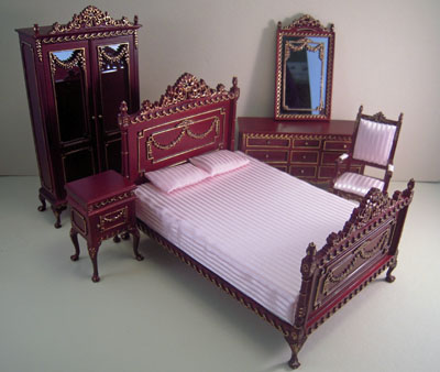 Platinum Collection Hand Painted Mahogany Grant Six Piece Bedroom Set 1:12 scale