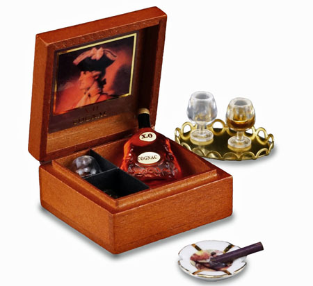 Reutter Porcelain Boxed XO Cognac Set With Glasses 1:12 scale 