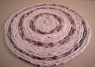 Miniature Handcrafted White and Mauve Rag Rug 1:12 scale