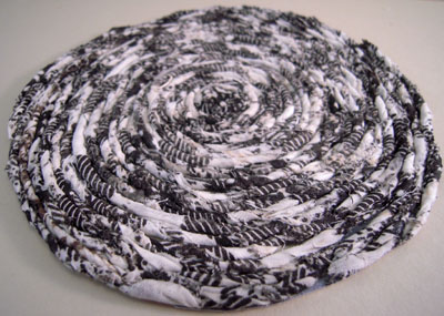 Miniature Handcrafted White and Black Rag Rug 1:12 scale
