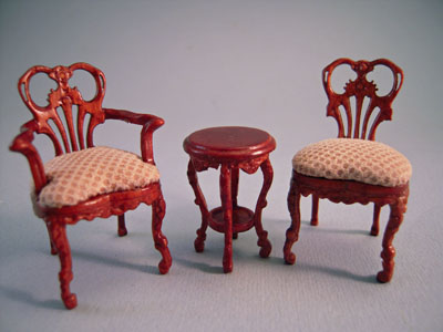 Bespaq 3 Piece Walnut Fair Lady Gossip Chair Set 1:24 scale