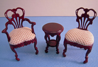 Bespaq 3 Piece Mahogany Fair Lady Gossip Chair Set 1:24 scale