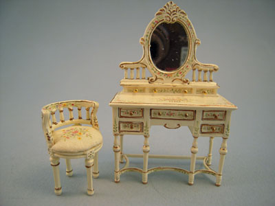 Dollhouse Miniature Vintage Bespaq Dressing Table with Mirror &Stool 1:12 scale