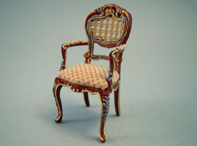 Bespaq Miniature Caned Back Hand Painted Portia Walnut Arm Chair 1:24 scale