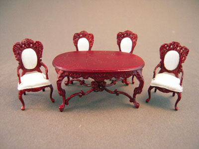 Bespaq 5 Piece Mahogany Rose Wisteria Dining Set 1:24 scale