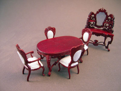 Bespaq 6 Piece Mahogany Rose Wisteria Dining Set 1:24 scale