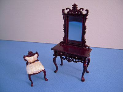 Bespaq Mahogany Fantasy Lyre Vanity and Chair 1:24 scale