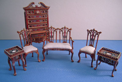 Bespaq 6 Piece Hand Painted Walnut Washington Parlor Set 1:24 scale