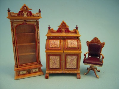 Bespaq Hand Painted 3 Piece Cabinet Desk Set 1:24 scale