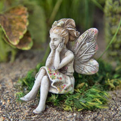 Miniature Dollhouse Garden Fairy With A Gem ~ Green Figurine Statue Decor 