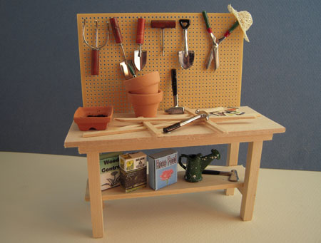 Small Houses Handcrafted Filled Potting Bench 1:12 scale 