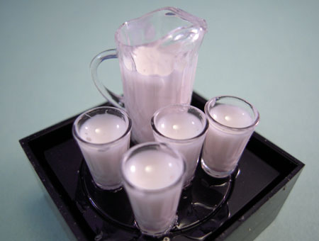 Filled Pitcher Of Milk With Filled Glasses 1:12 scale 
