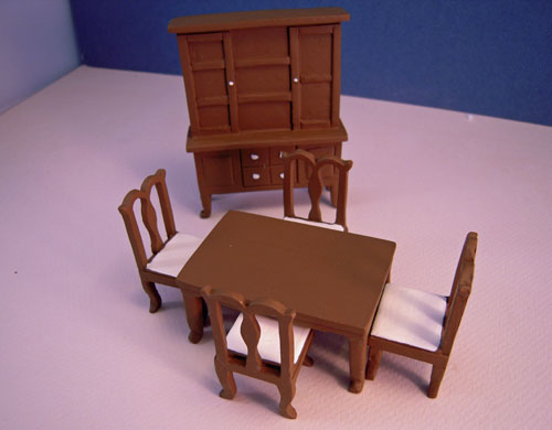 Six Piece Walnut Resin Dining Room Set 1:24 scale 