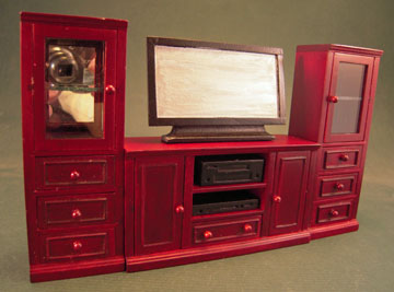 Mahogany Entertainment Center With TV 1:12 scale