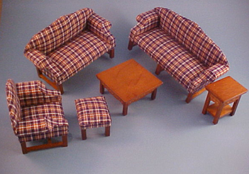 Townsquare Blue Plaid Living Room Set 1:12 scale