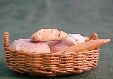 Fresh Bread In Small Wicker Basket 1:12 scale