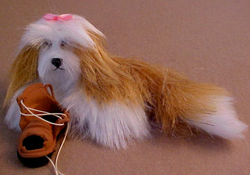 Buff and White Puppy with a Toy by Alice Zinn 1:12 scale